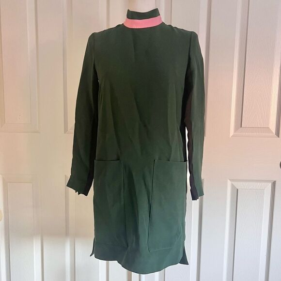Burberry Ladies Long-sleeve Silk Wool Shift Dress Green US 0 NEW - Picture 5 of 11